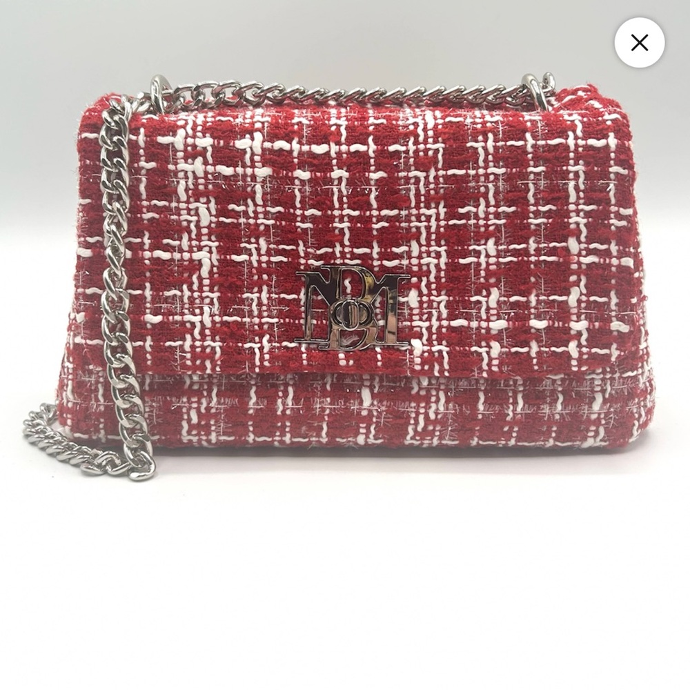 New Badgley Mischka Red and White Tweed Bag